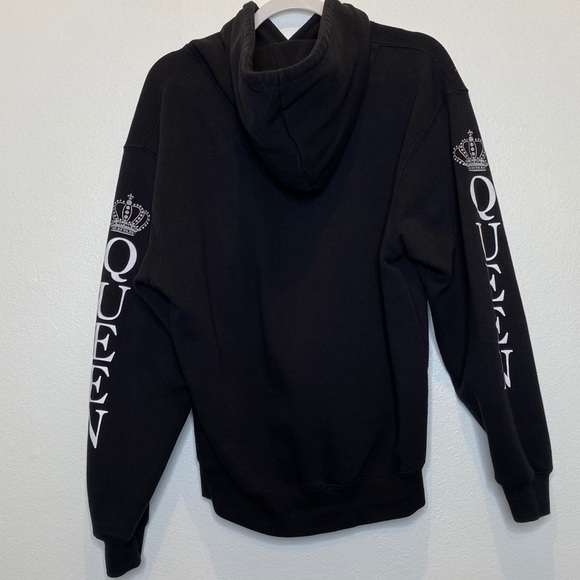 Black white silver QUEEN hooded sweater size Medium M hoodie - Picture 5 of 9